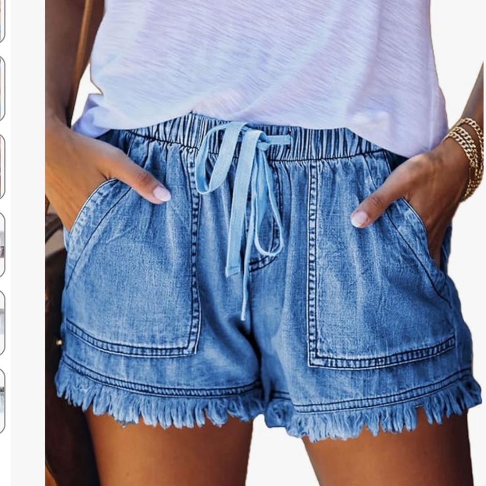 Women’s Denim Frayed Medium Wash Drawstring Shorts sz small